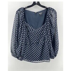 Express Women's Long Sleeve Blue White Polka Dot Top Blouse Shirt  Medium New